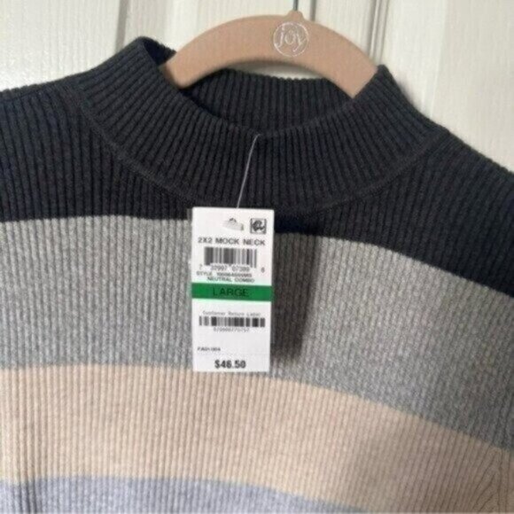 NWT Karen Scott Striped Sweater Mock Neck Gray Beige Color Block Long Sleeve - Picture 8 of 11